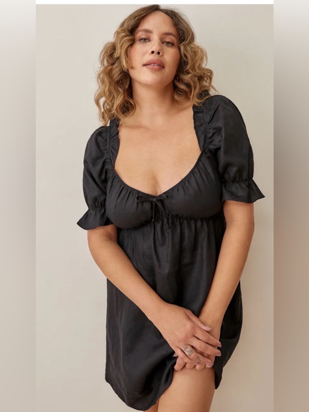 Reformation Channa Linen 100% Puff Sleeve Black Dress , size M - Picture 7 of 11